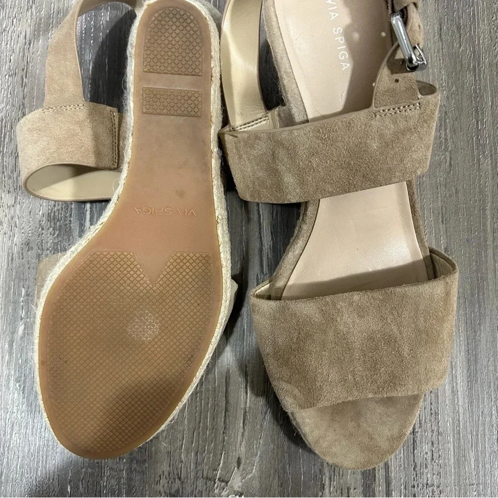 Via Spiga Tan Leather Suede Espadrille Sandals​